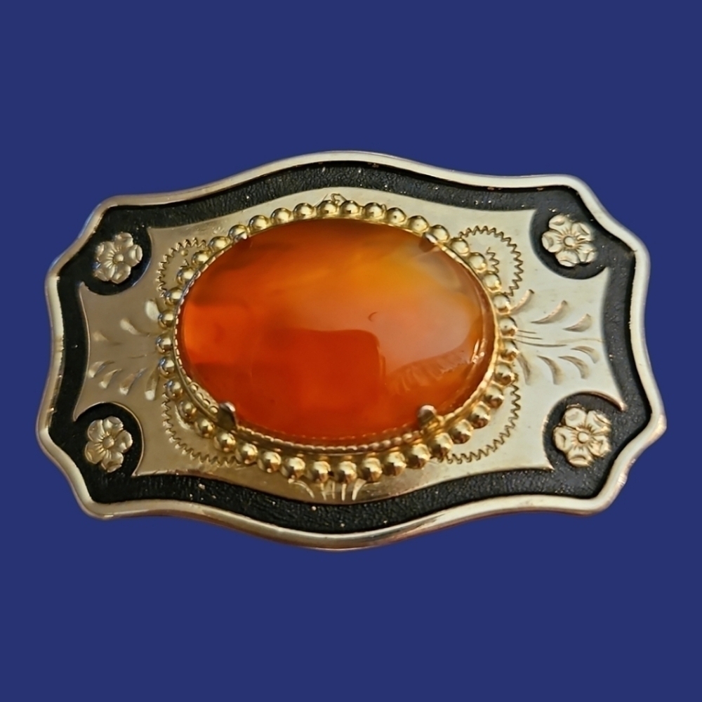 VTG Dainty Western Floral Carnelian Cowgirl Boho Belt Buckle